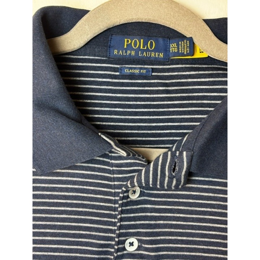 Polo Ralph Lauren Men's XXL Classic Fit Striped Polo‎ Shirt Navy Blue Preppy